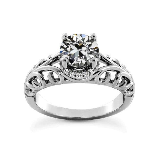 Versteckter Halo-Ehering Im Antiken Stil, Runder Echt Diamant Im Alten Minenschliff