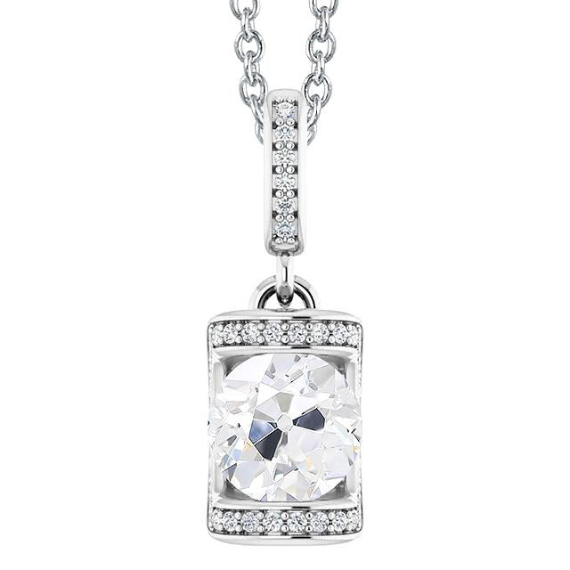 Weißgold-Echt Diamant-Anhänger Mit Kette Runder Old Cut Bar-Set 3 Karat
