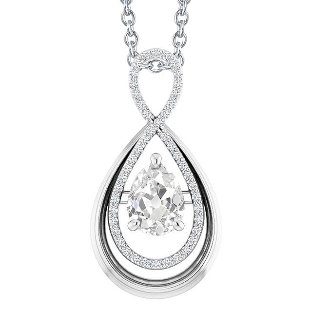 Weißgold 14K Natürliche Diamant Anhänger Rund & Birne Im Alten Minenschliff 3 Karat