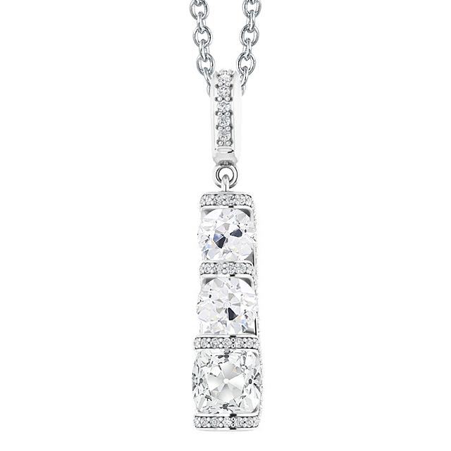 Weißgold Echt Diamant Anhänger 3 Steine Stil Kissen Alter Bergmann 5 Karat - harrychadent.ch