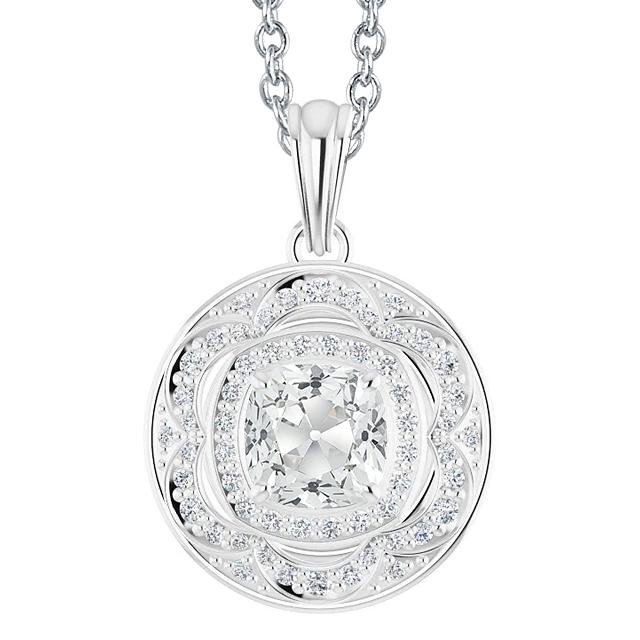 Weißgold Halo Echt Diamant Anhänger Kissen Alter Bergmann Mit Kaution 5 Karat