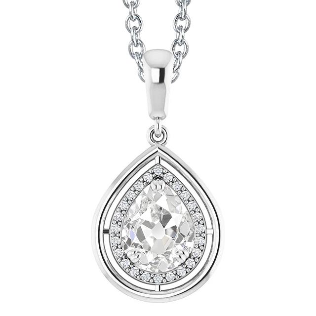 Weißgold Halo Echt Diamant Anhänger Rund & Birne Old Mine Cut 3 Karat