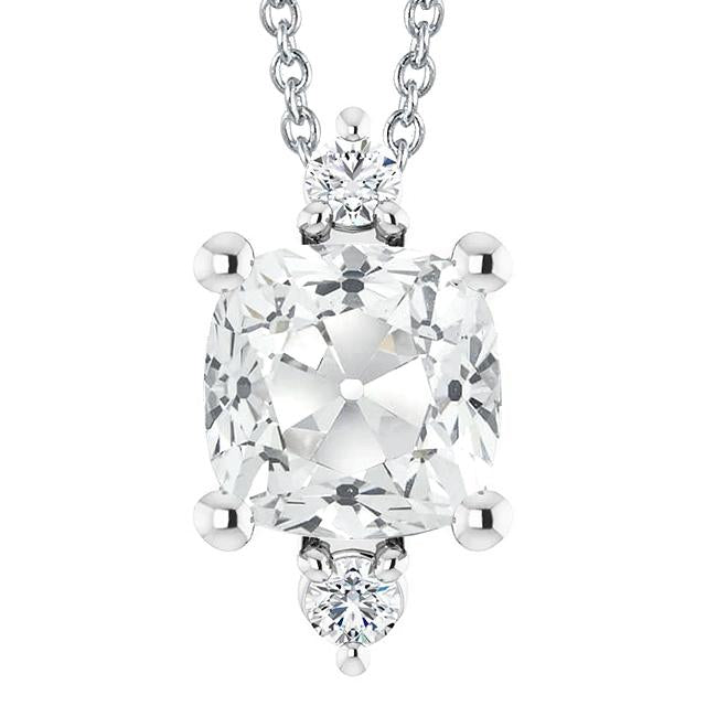 Weißgold Kissen Alter Bergmann Echt Diamant Anhänger Halskette 3 Steine 6 Karat