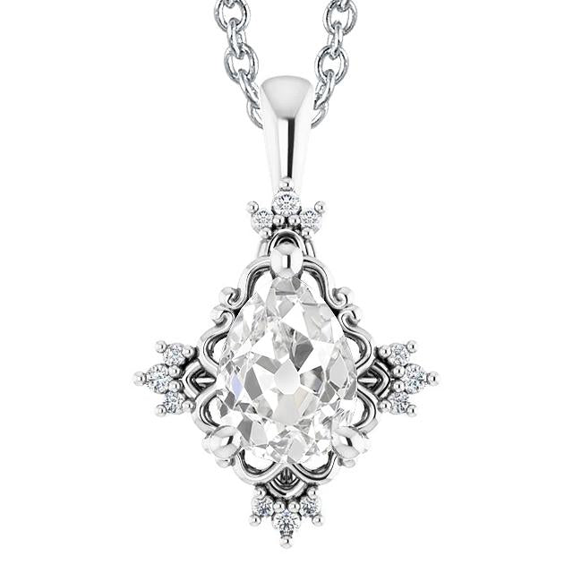 Weißgold Naturliche Diamant Anhänger Birne Alter Bergmann 3,50 Karat Krappenfassung