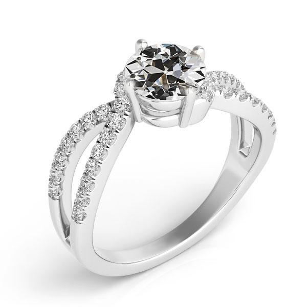 Weißgold Runder Alter Minenschliff Naturliche Diamantring Mit Geteiltem Schaft 3 Karat