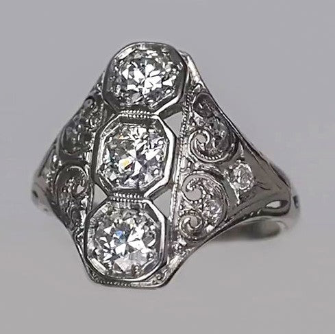 Wie Edwardian Jewelry Runder Natürlich Diamantring im Vintage-Schliff, filigran