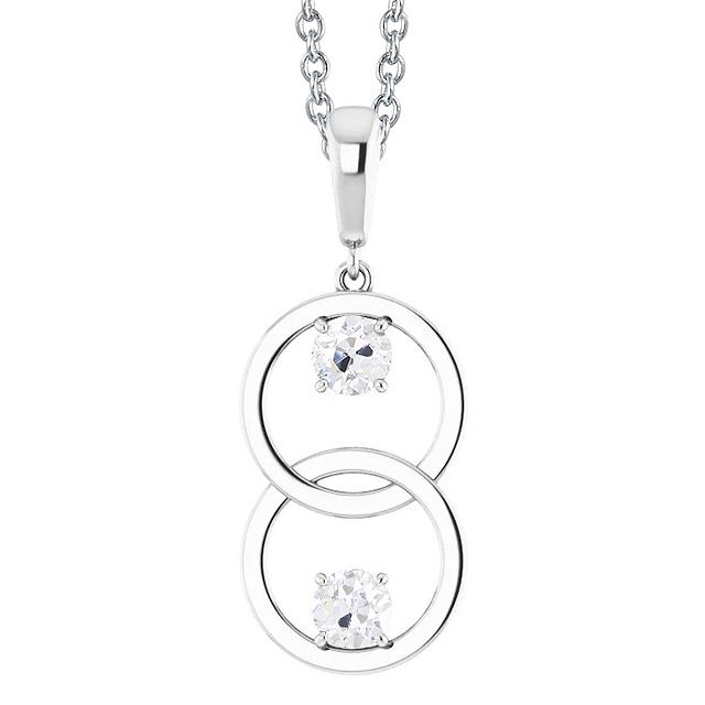 Zwei Steine Alter Minenschliff Natürliche Diamant Anhänger 1 Karat Weißgold 14K