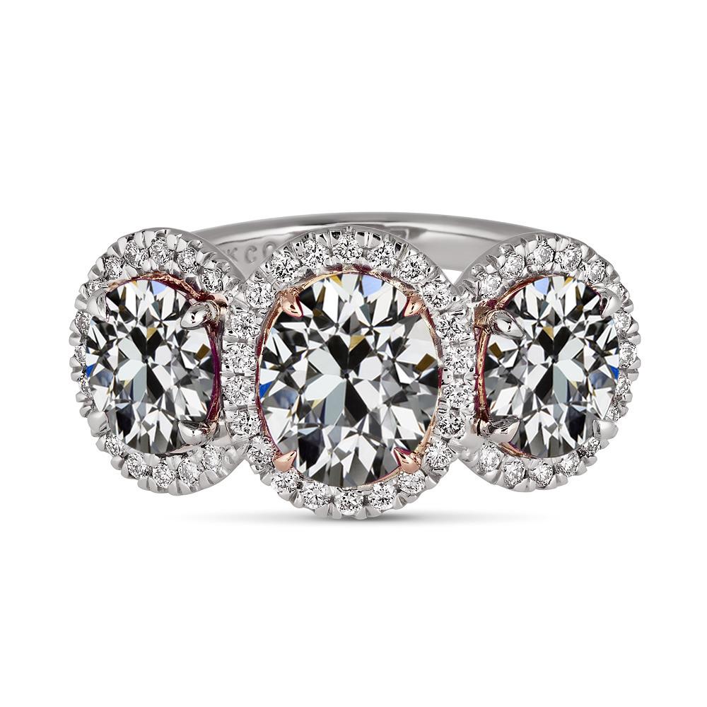 Zweifarbiger Ovaler Alt-Minenschliff Echt Diamant-Halo-Ring-Zinken-Set 11 Karat - harrychadent.ch