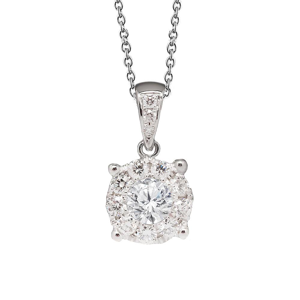 2 Karat runder Diamant Halo Anhänger aus massivem Weißgold 14K - harrychadent.ch