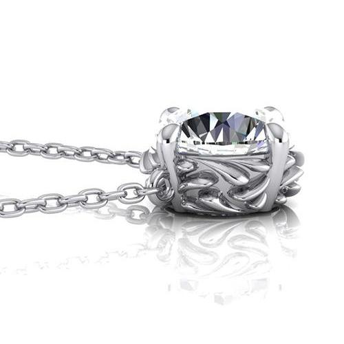 3 Karat großer runder Diamant-Halsketten-Anhänger aus massivem Weißgold 14K - harrychadent.ch