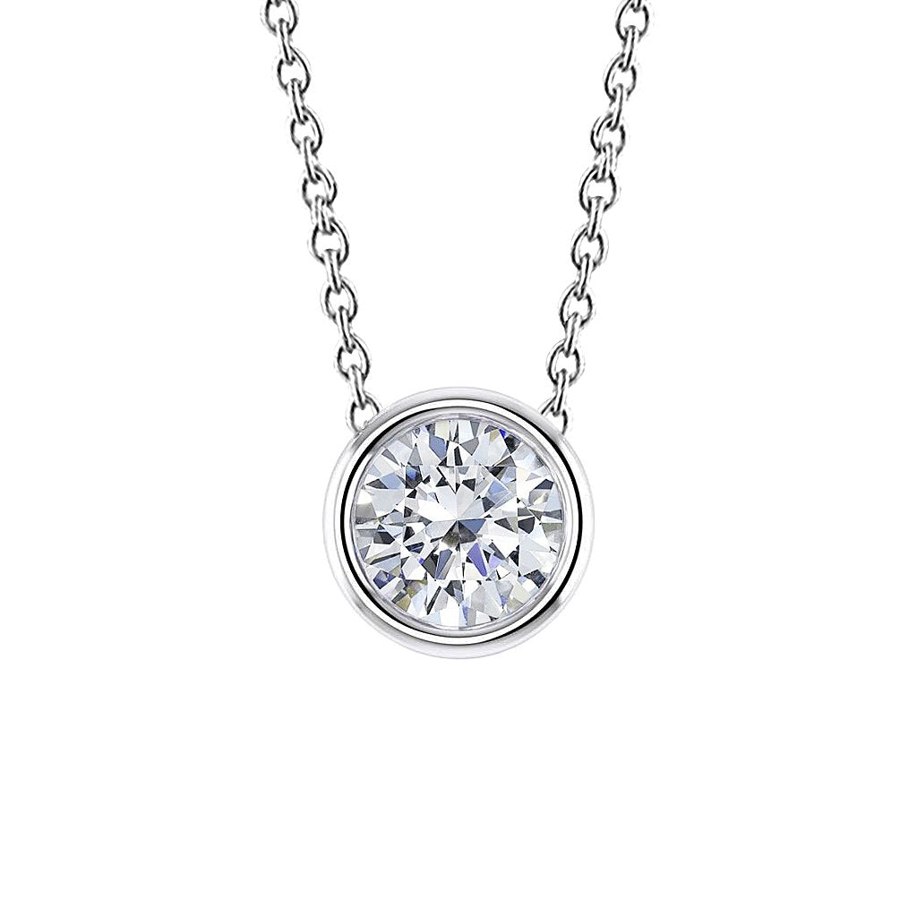 Diamant Halskette Anhänger 1,50 Karat Rundschliff Lünette Set 14K Weißgold