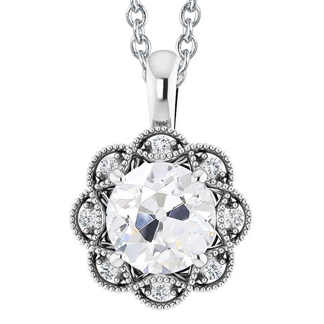 Diamantanhänger im Blumenstil im alten Minenschliff 4 Karat Rutsche mit Kette - harrychadent.ch