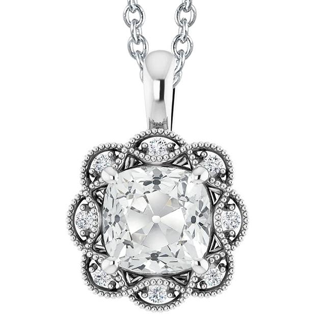 Halo Cushion Old Mine Cut Diamant Slide Anhänger 6 Karat Milgrain Gold - harrychadent.ch
