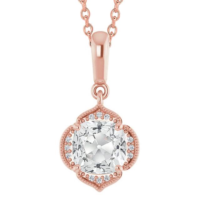 Halo Kissen Altschliff Diamant Anhänger Slide 4 Karat Roségold Milgrain - harrychadent.ch