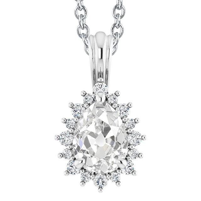 Halo Runden Diamant Anhänger Blumenstil Birne alter Bergmann 4 Karat Rutsche - harrychadent.ch