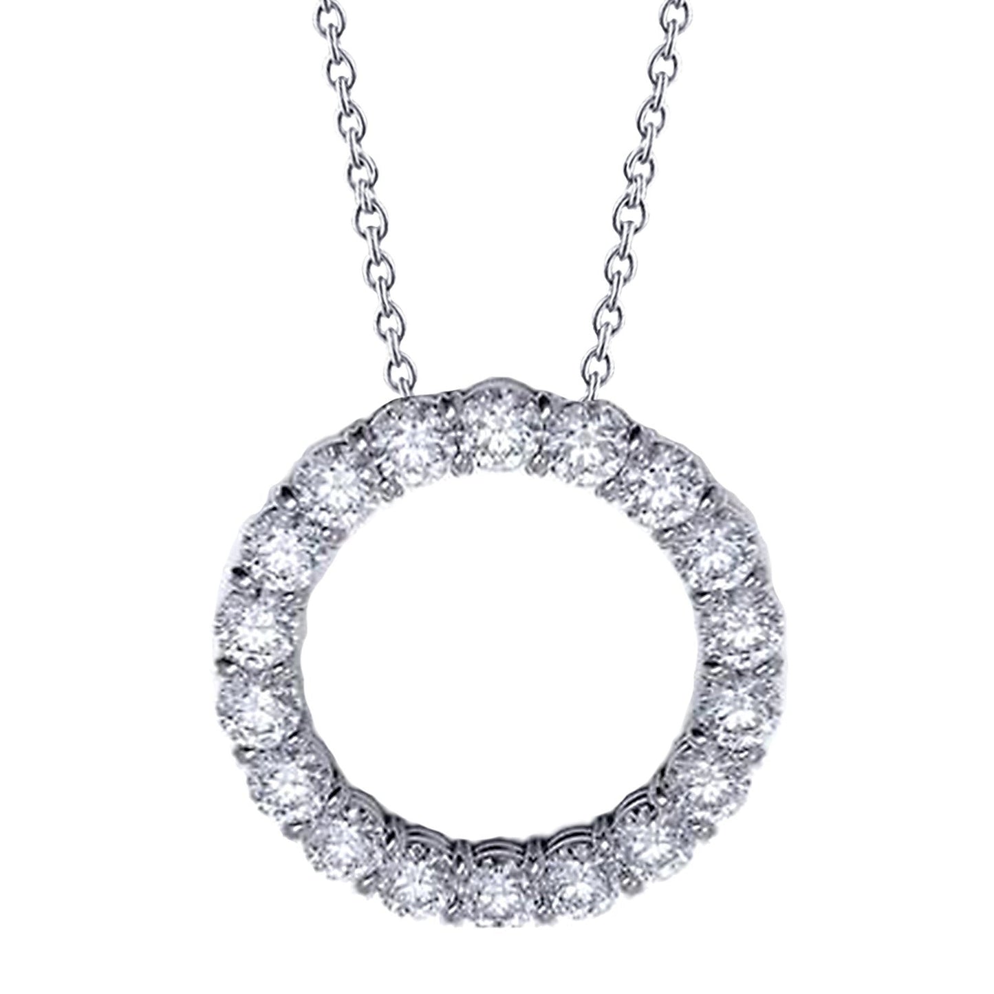 Kreis Anhänger Halskette 2.70 Karat Diamanten im Rundschliff Weißgold 14K