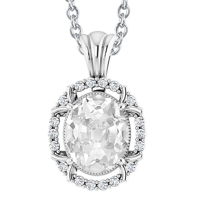Ovaler alter Bergmann & runder Diamantanhänger 7 Karat Gleitkette Milgrain - harrychadent.ch