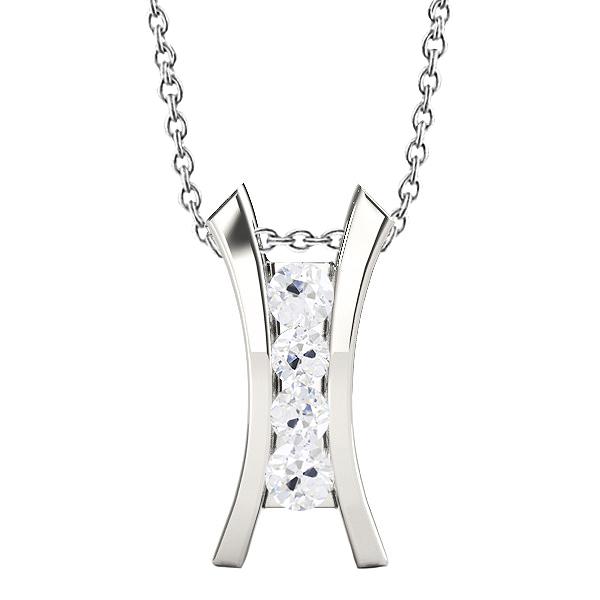 Runder alter Bergmann-Diamant-Anhänger mit vier Steinen und Kette 2 Karat Gold - harrychadent.ch
