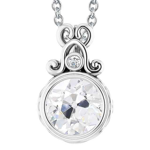 Runder Diamant Anhänger Lünette Set alter Bergmann 4 Karat Weißgold 14K - harrychadent.ch