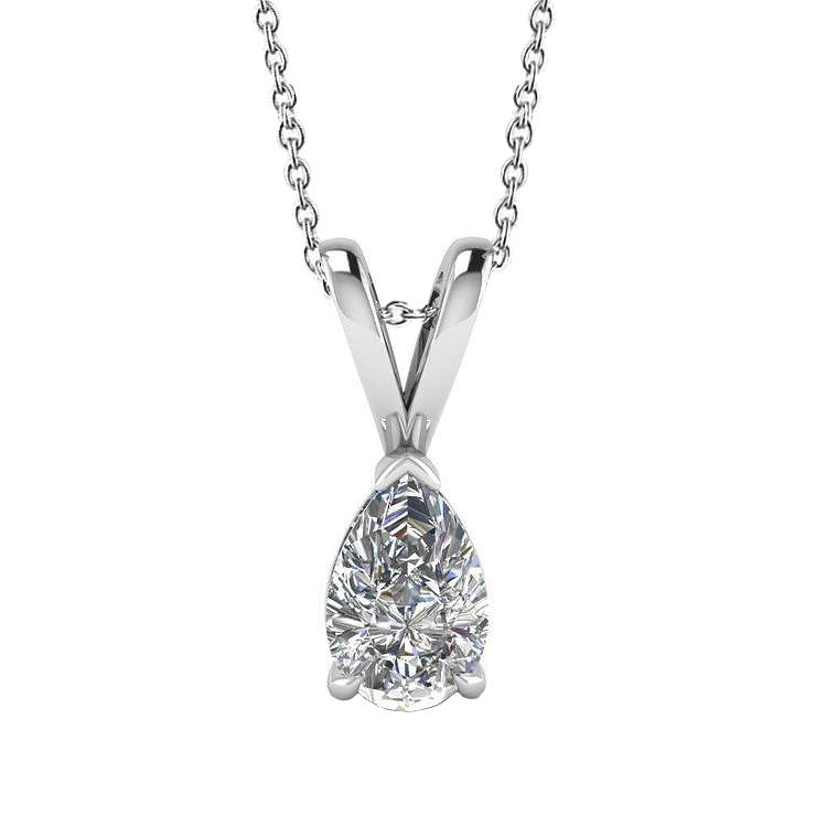 Solitaire Halskette mit Birnen-Anhänger 1 Karat Weißgold 14K
