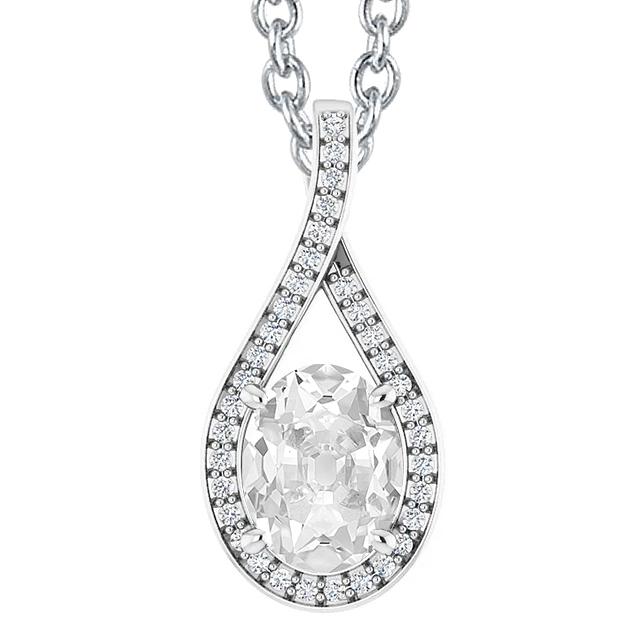 Weißgold-Diamant-Anhänger Oval Old Cut 6 Karat Gleitstift-Set - harrychadent.ch