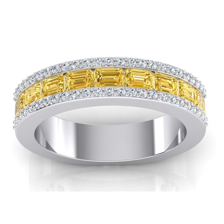Kanariengelber Diamant im Smaragdschliff & Rundes Goldband 3,25 Karat