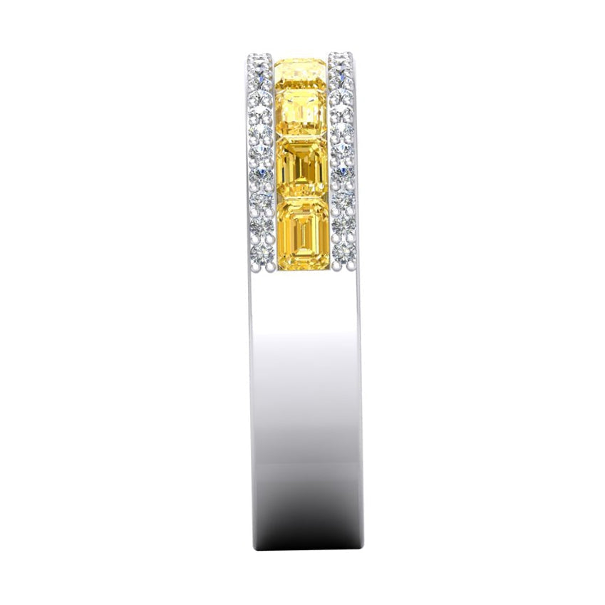 Kanariengelber Diamant im Smaragdschliff & Rundes Goldband 3,25 Karat