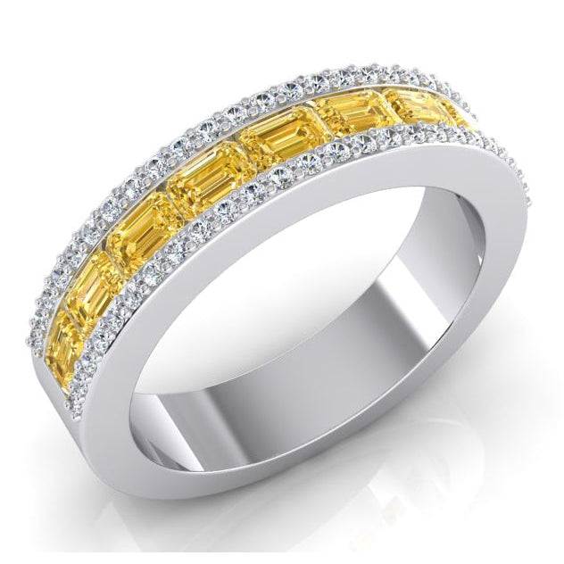 Kanariengelber Diamant im Smaragdschliff & Rundes Goldband 3,25 Karat