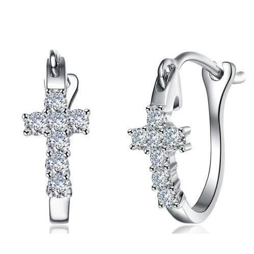 2,1 ct diamant-kreuz-creolen-ohrring im rundschliff 14 karat weißgold