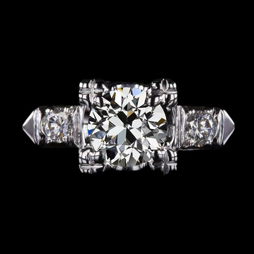 3-Stein-Ring runder alter Bergmann Diamant 14K Weißgold 3 Karat Schmuck - harrychadent.ch