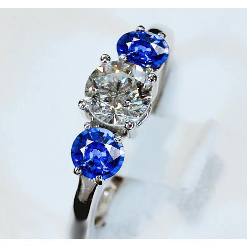 3 Steine Ring Diamant & blauer Saphir 3,50 Karat Kathedrale Fassung - harrychadent.ch