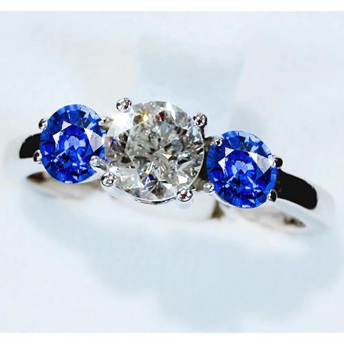 3 Steine Ring Diamant & blauer Saphir 3,50 Karat Kathedrale Fassung - harrychadent.ch