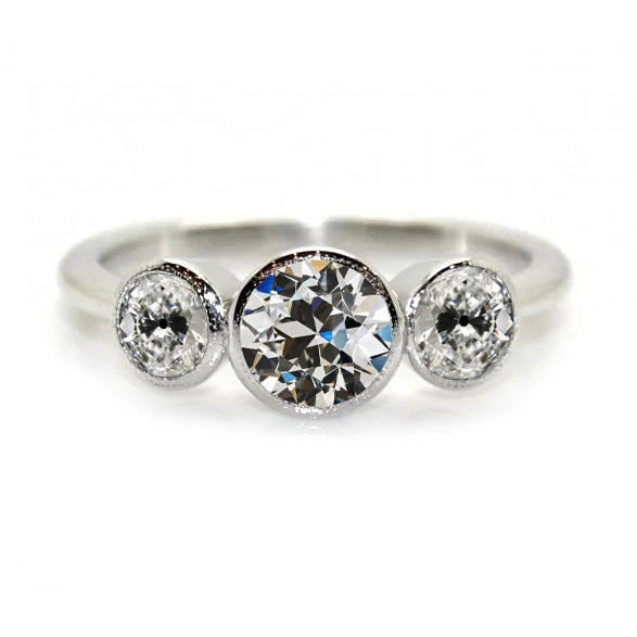 3 Steine Ring Rund Alter Minenschliff Diamant Weißgold Schmuck 4 Karat
