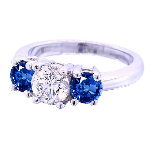 3 Steinrunder Diamantring Blauer Saphir Schmuck 2,50 Karat - harrychadent.ch