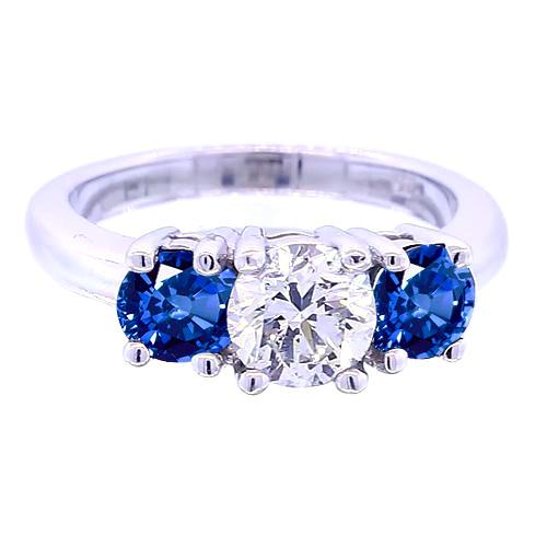 3 Steinrunder Diamantring Blauer Saphir Schmuck 2,50 Karat - harrychadent.ch