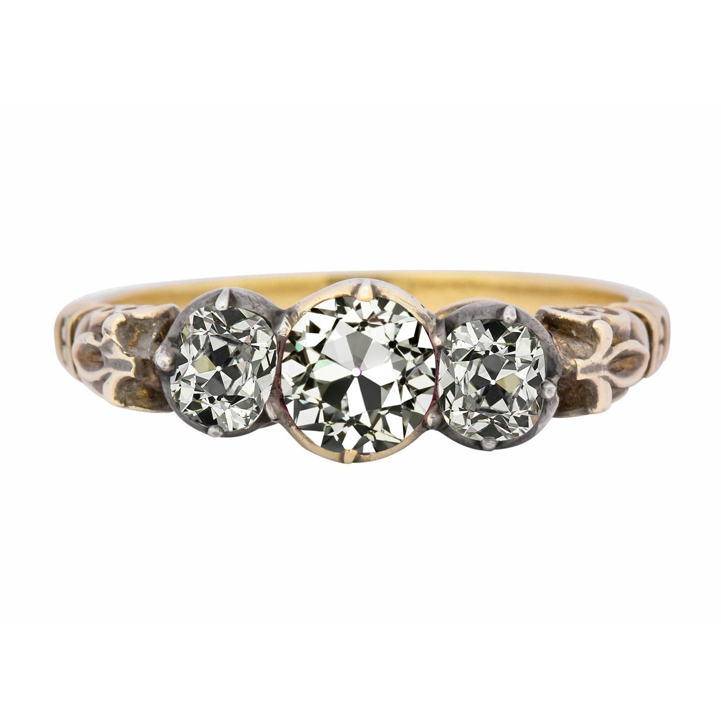 Gelbgold 3 Steine Old Mine Cut Diamantring 4,50 Karat Filigran - harrychadent.ch