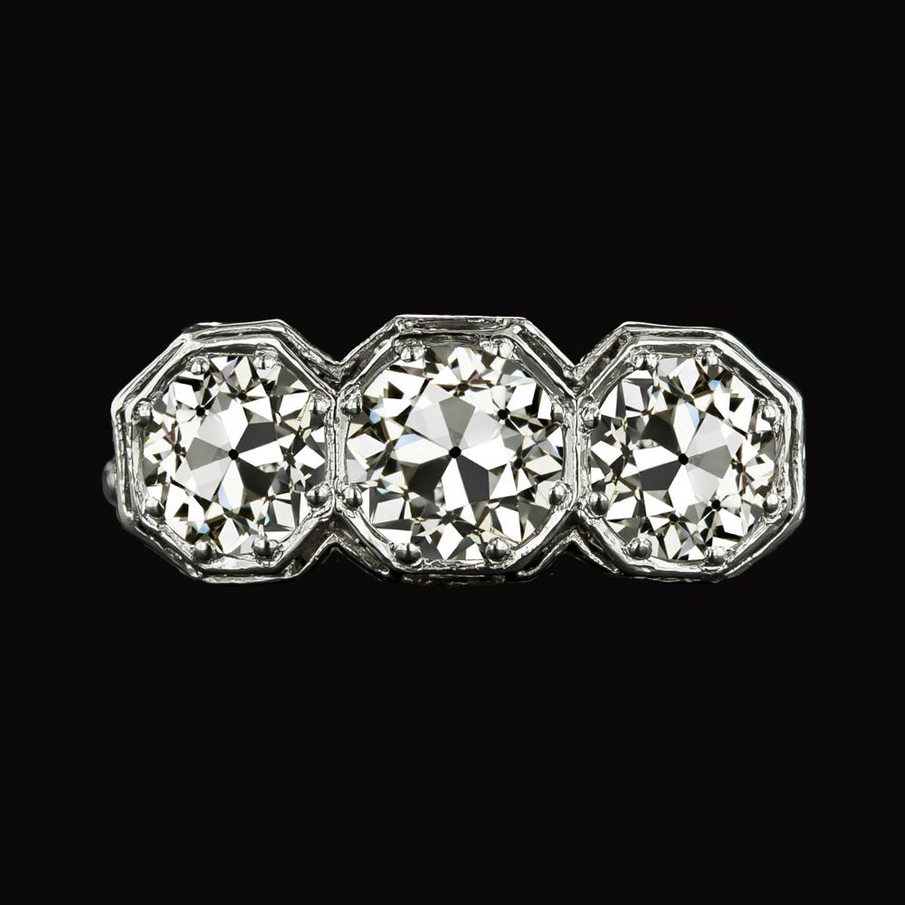 Runder alter Minenschliff Diamantring 3 Stein Goldschmuck 6 Karat - harrychadent.ch