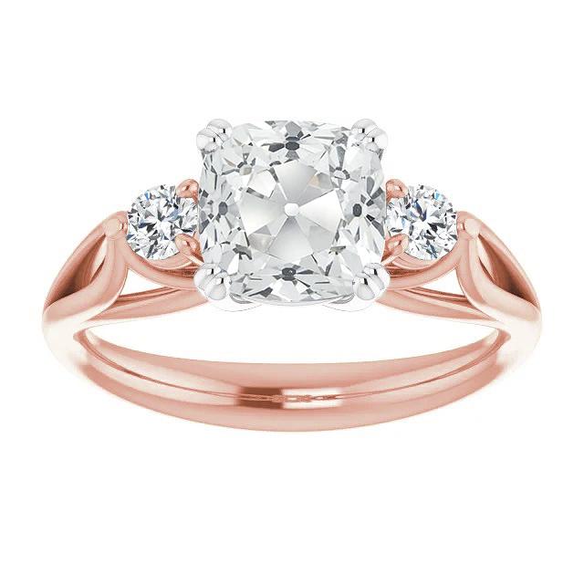 Runder & Kissen Altschliff Diamant Ring mit 3 Steinen Doppelstift Set 7 Karat - harrychadent.ch