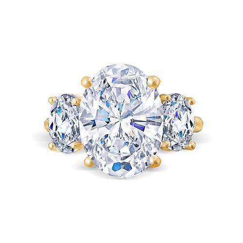 Verlobungsring mit 3 Steinen Ovalschliff Diamant 3,50 Karat Gelbgold