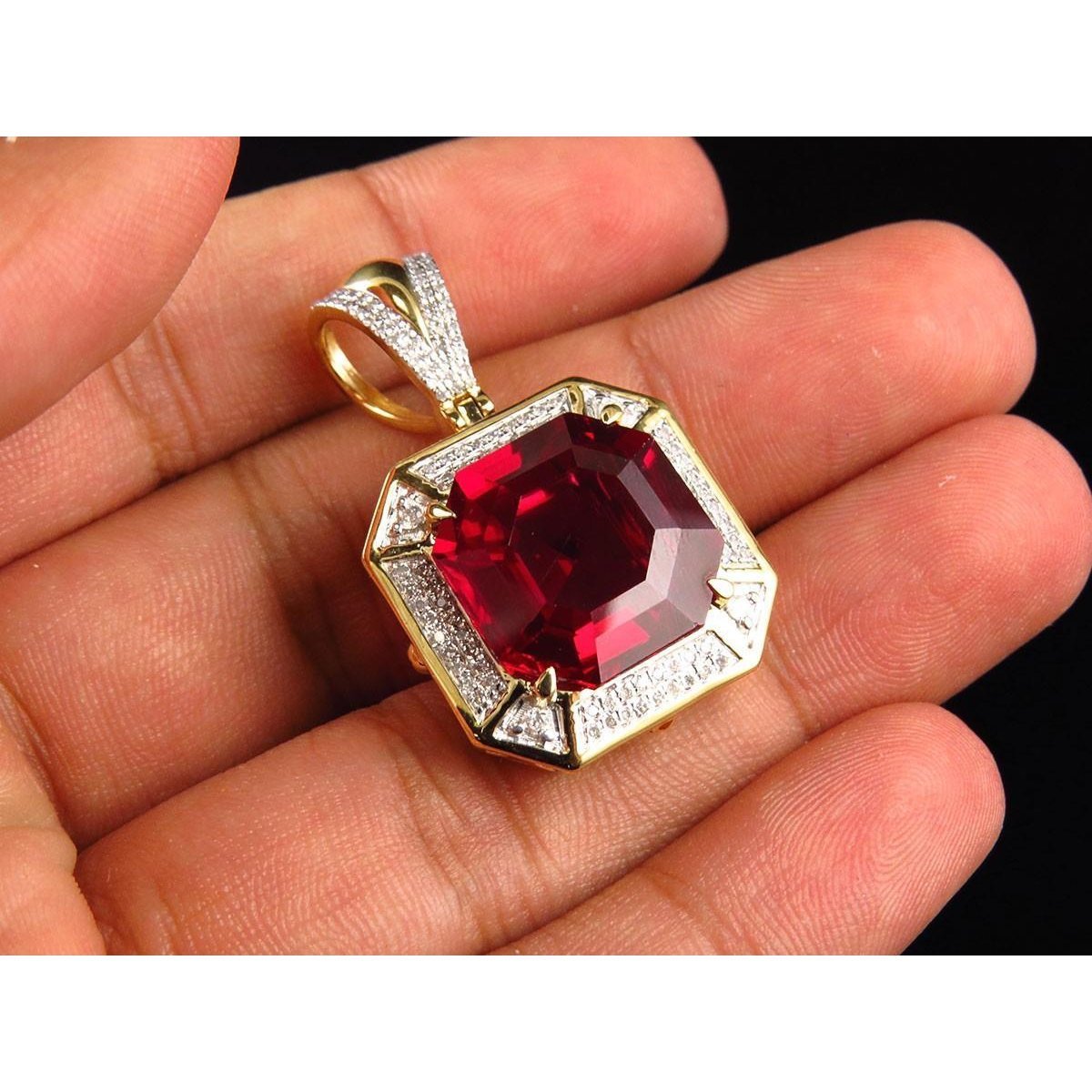 5,40 Ct Asscher Form Roter Rubin und Diamant Halskette Anhänger - harrychadent.ch