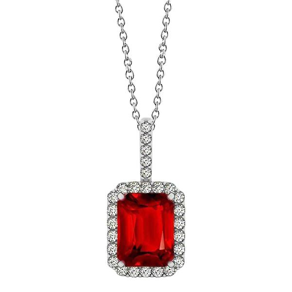 5,50 ct. Halskette mit Rubin & Diamant im Smaragdschliff Weißgold 14K - harrychadent.ch