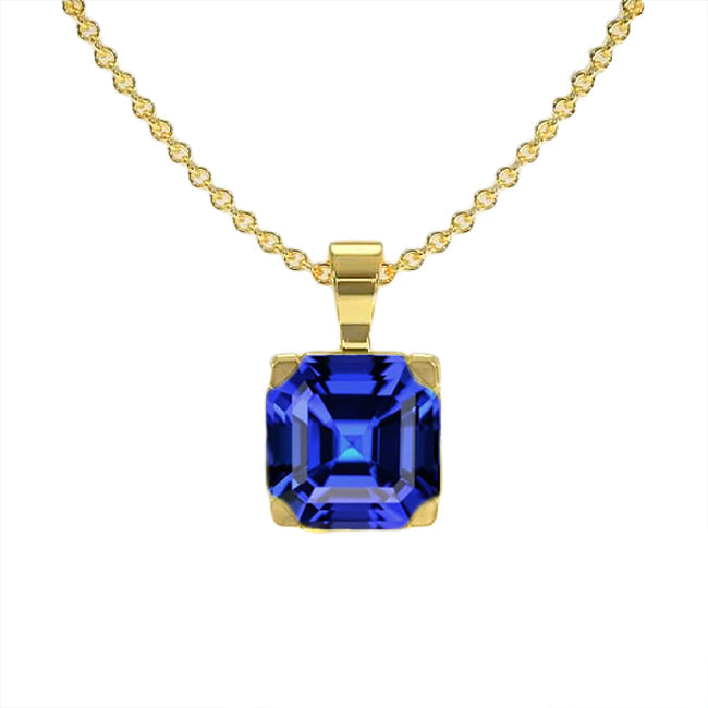 Asscher Blauer Saphir-Solitär-Anhänger-Halskette 3 Karat