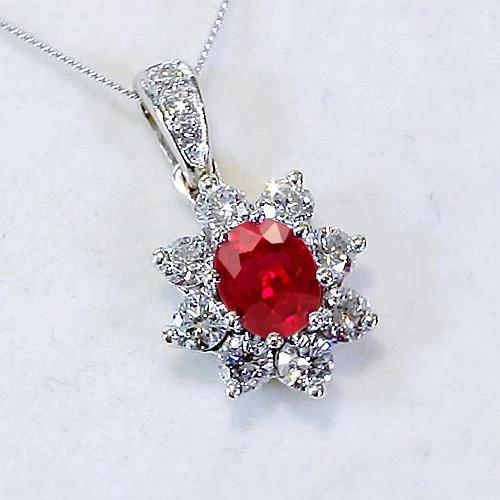 Diamant Anhänger 1 Zoll 3,45 Karat Rubin Lotusblume Weißgold 14K - harrychadent.ch