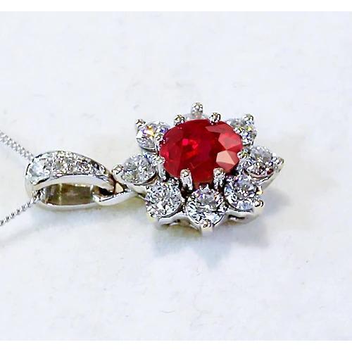 Diamant Anhänger 1 Zoll 3,45 Karat Rubin Lotusblume Weißgold 14K - harrychadent.ch