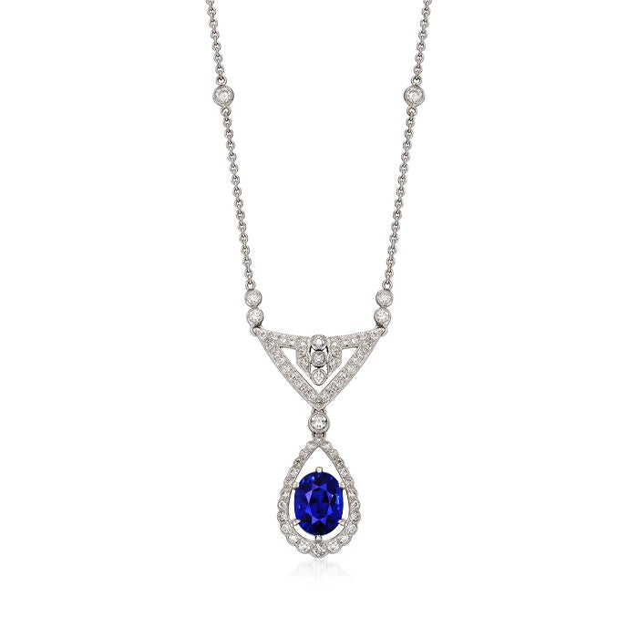 Goldener Halo-Anhänger Ovaler blauer Saphir & Diamant-Halskette 2 Karat