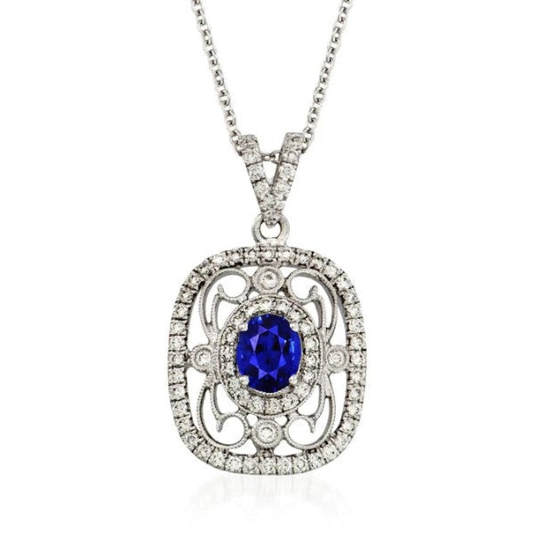 Ovaler Ceylon-Saphir & Diamant-Anhänger im Vintage-Stil, 2,50 Karat