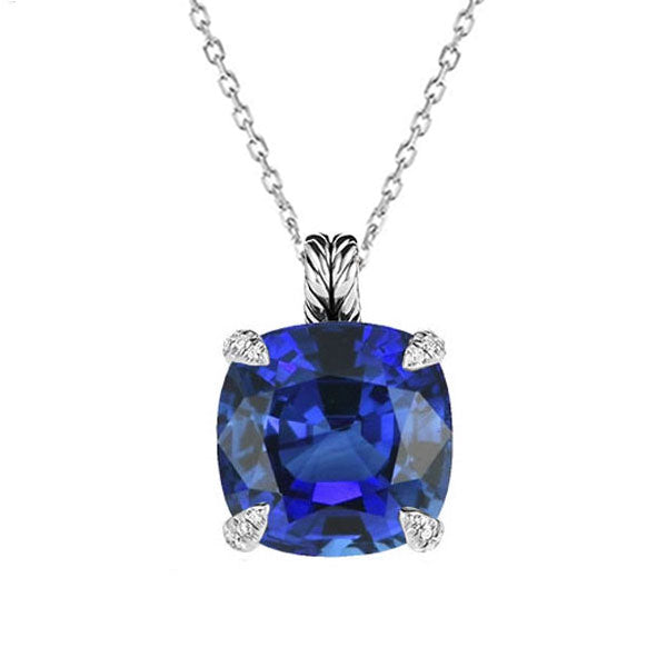 Solitaire Anhänger Kissen Ceylon Saphir Halskette Gold 4,50 Karat