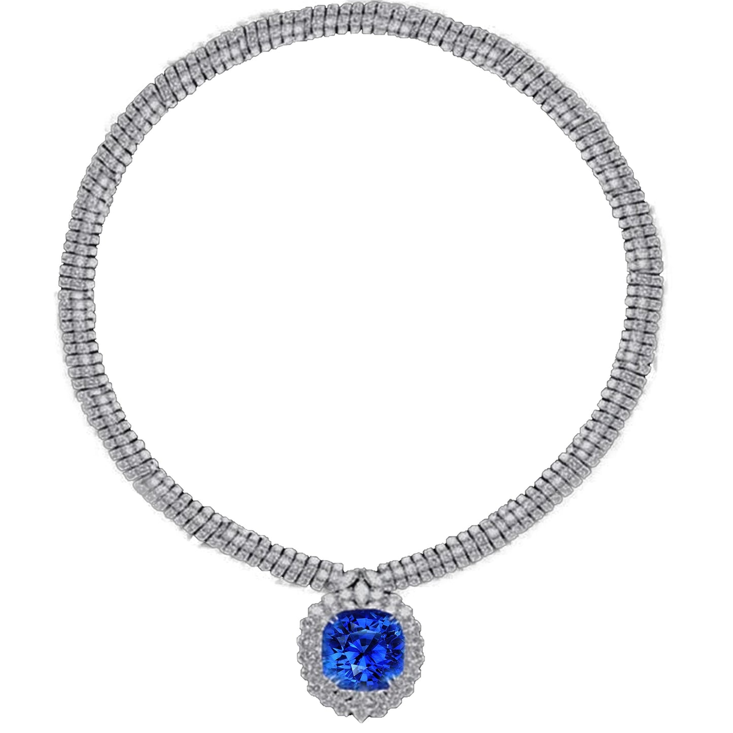 45 Karat Blaue Saphir Weiße Diamanten Platin Halskette