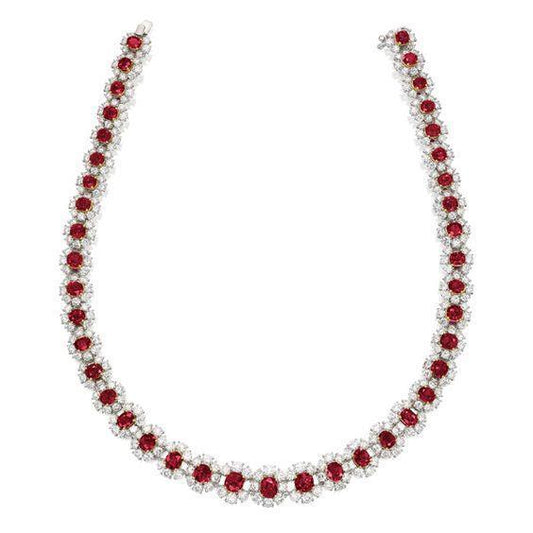 Damen Halskette 28.50 ct Rubin und Diamanten Weißgold 14K - harrychadent.ch