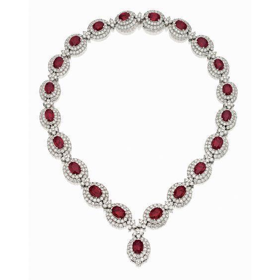 Rubin im Ovalschliff mit Diamanten 53 ct. Damen Halskette Weißgold - harrychadent.ch